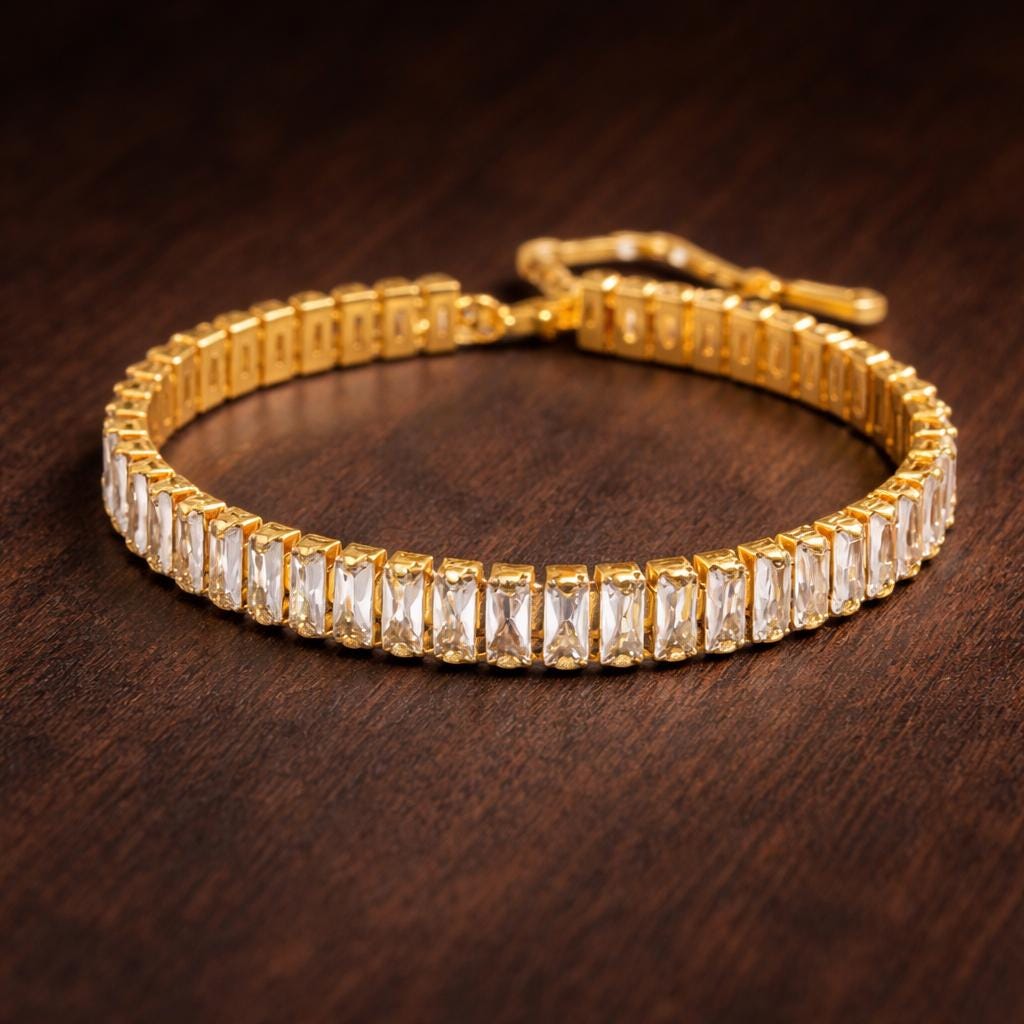 Square Zircon Gold Lockbone Chain Bracelet, Minimalist Luxury Jewelry