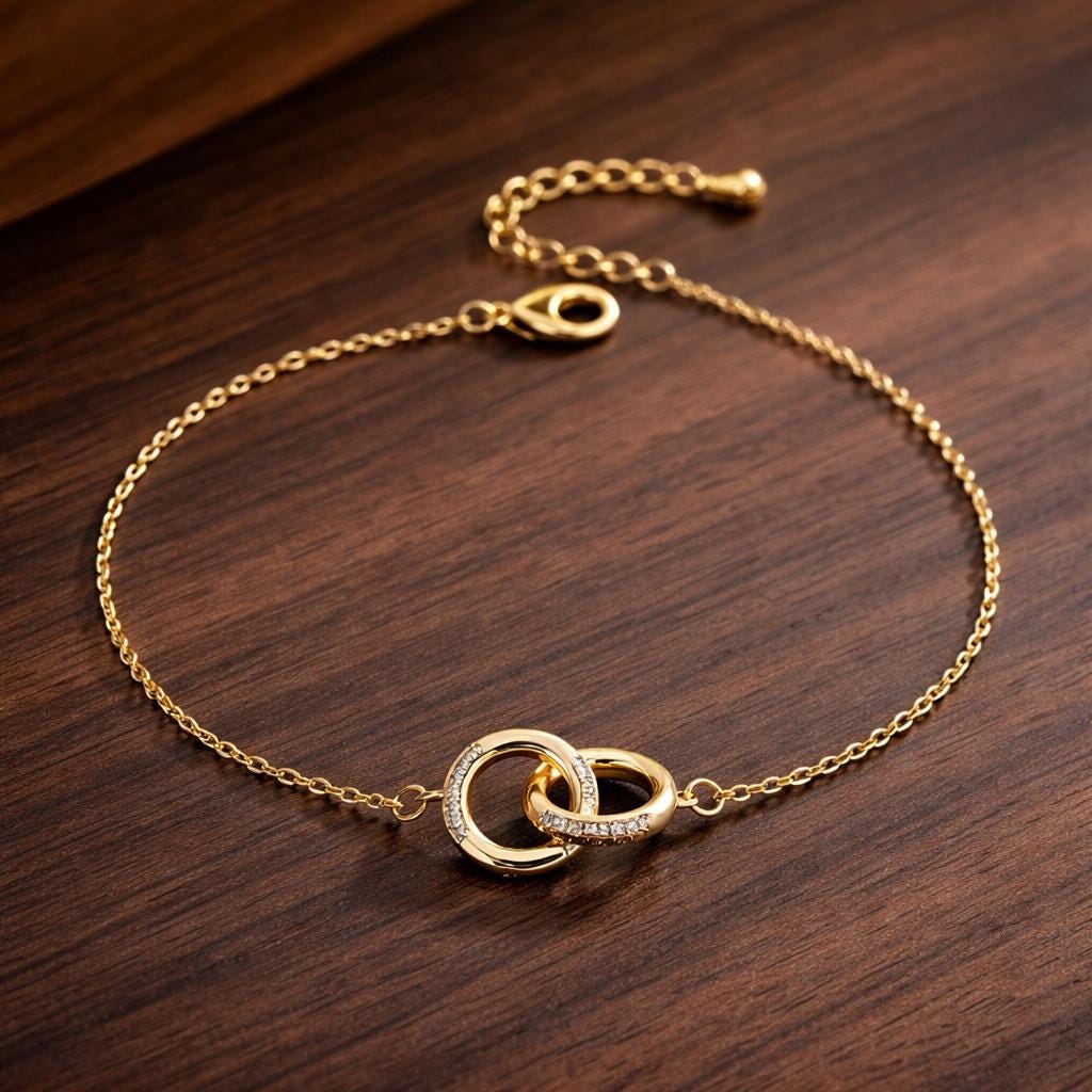 Interlocking Rings Friendship Bracelet: Gold Plated Copper, Minimalist Jewelry