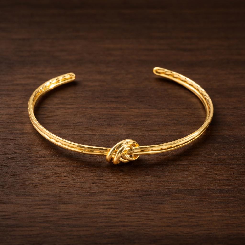 18K Gold PVD Plated Knot Open Cuff Bracelet – Minimalist Stainless Steel Bangle
