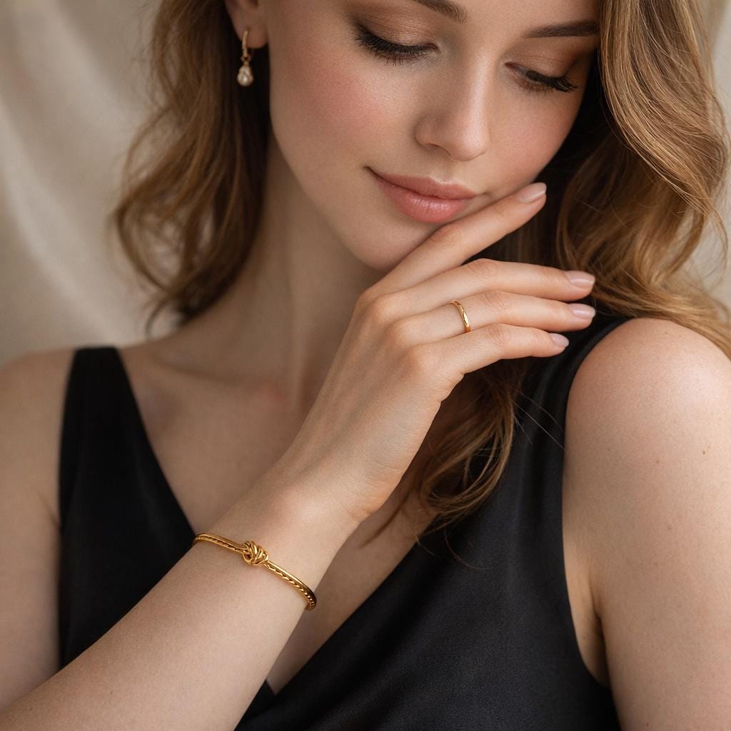 18K Gold PVD Plated Knot Open Cuff Bracelet – Minimalist Stainless Steel Bangle