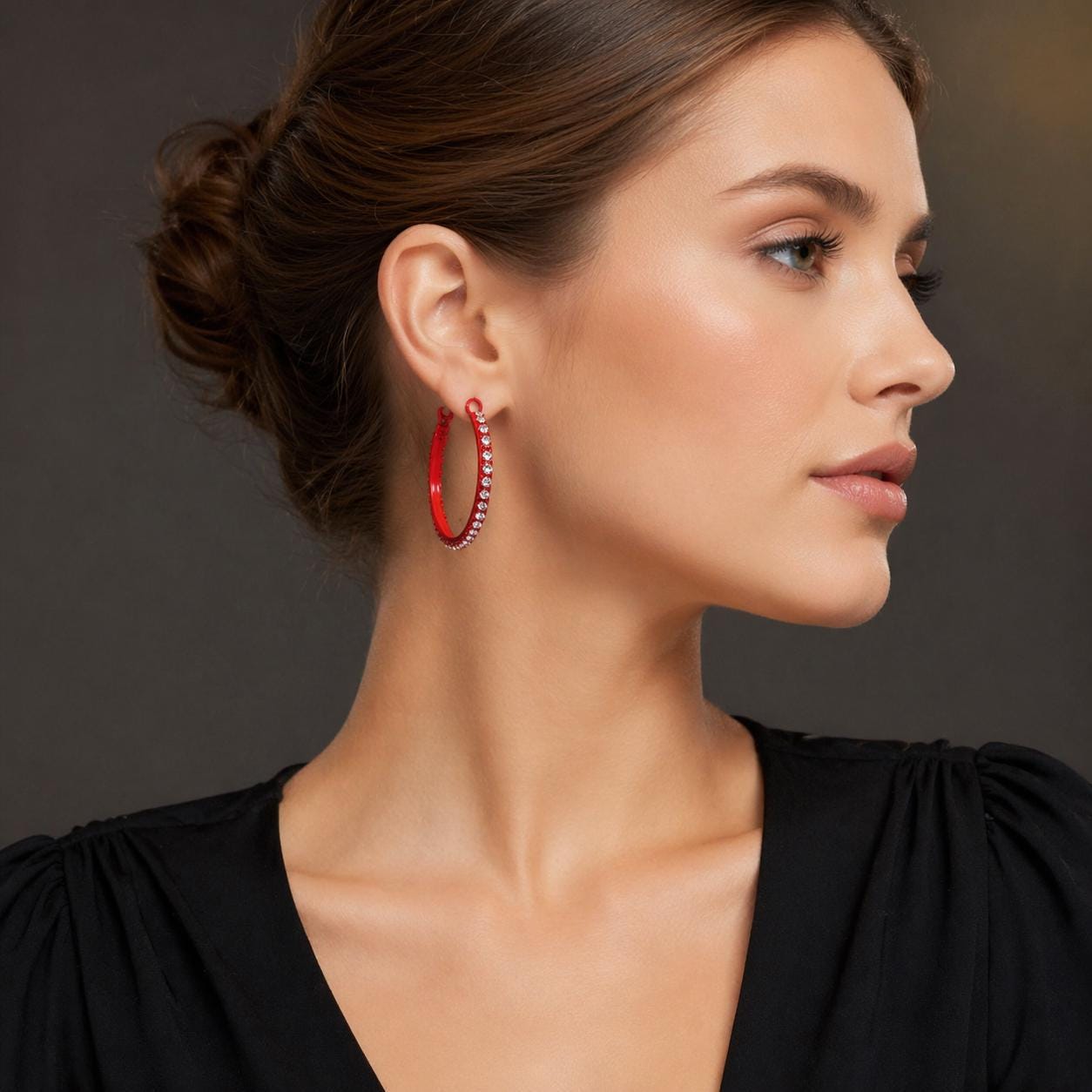 Classic Black Rhinestone Hoop Earrings, Elegant Everyday Minimalist Jewelry