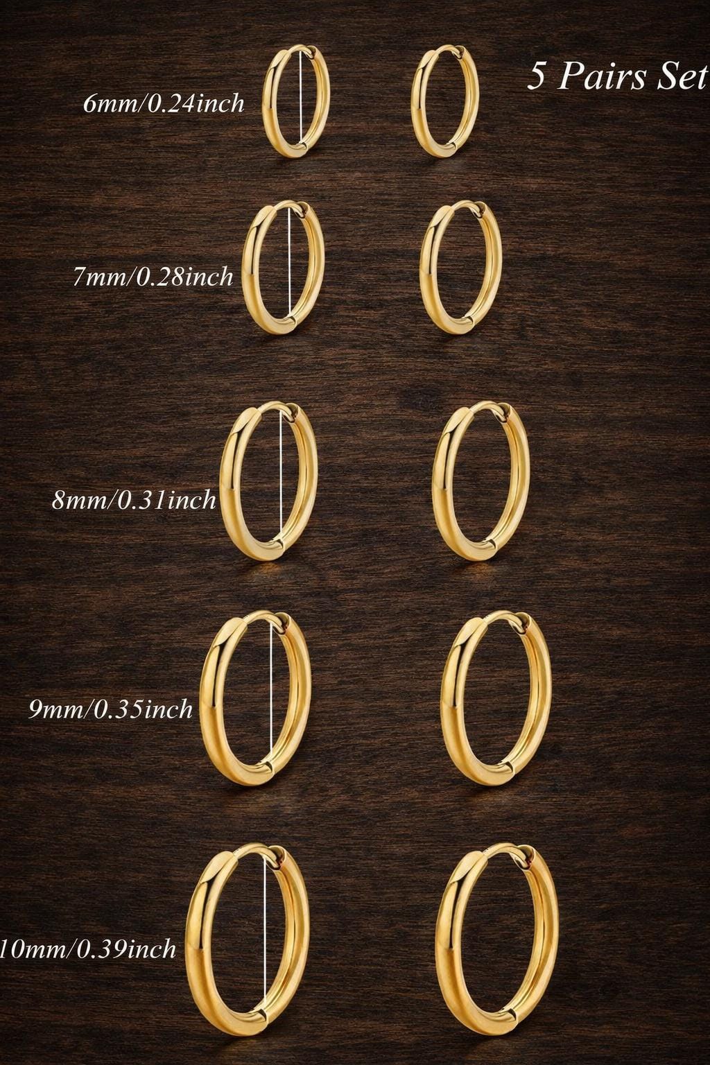 14K Gold Plated Huggie Hoop Earrings Set – Stainless Steel, Hypoallergenic Small Hoops