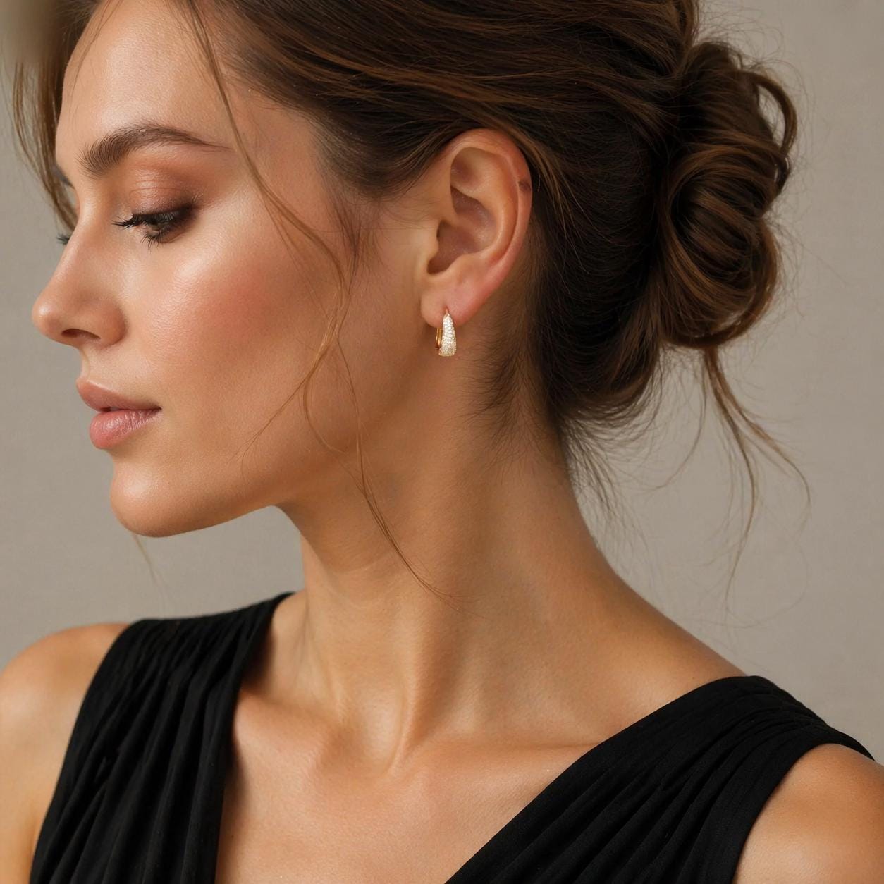 U-Shaped Cubic Zirconia Hoop Earrings, Elegant European Style CZ Charm Jewelry