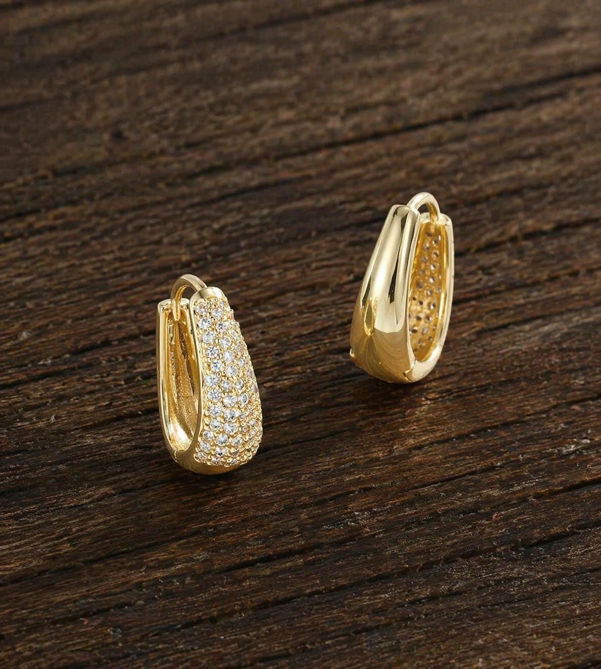 U-Shaped Cubic Zirconia Hoop Earrings, Elegant European Style CZ Charm Jewelry